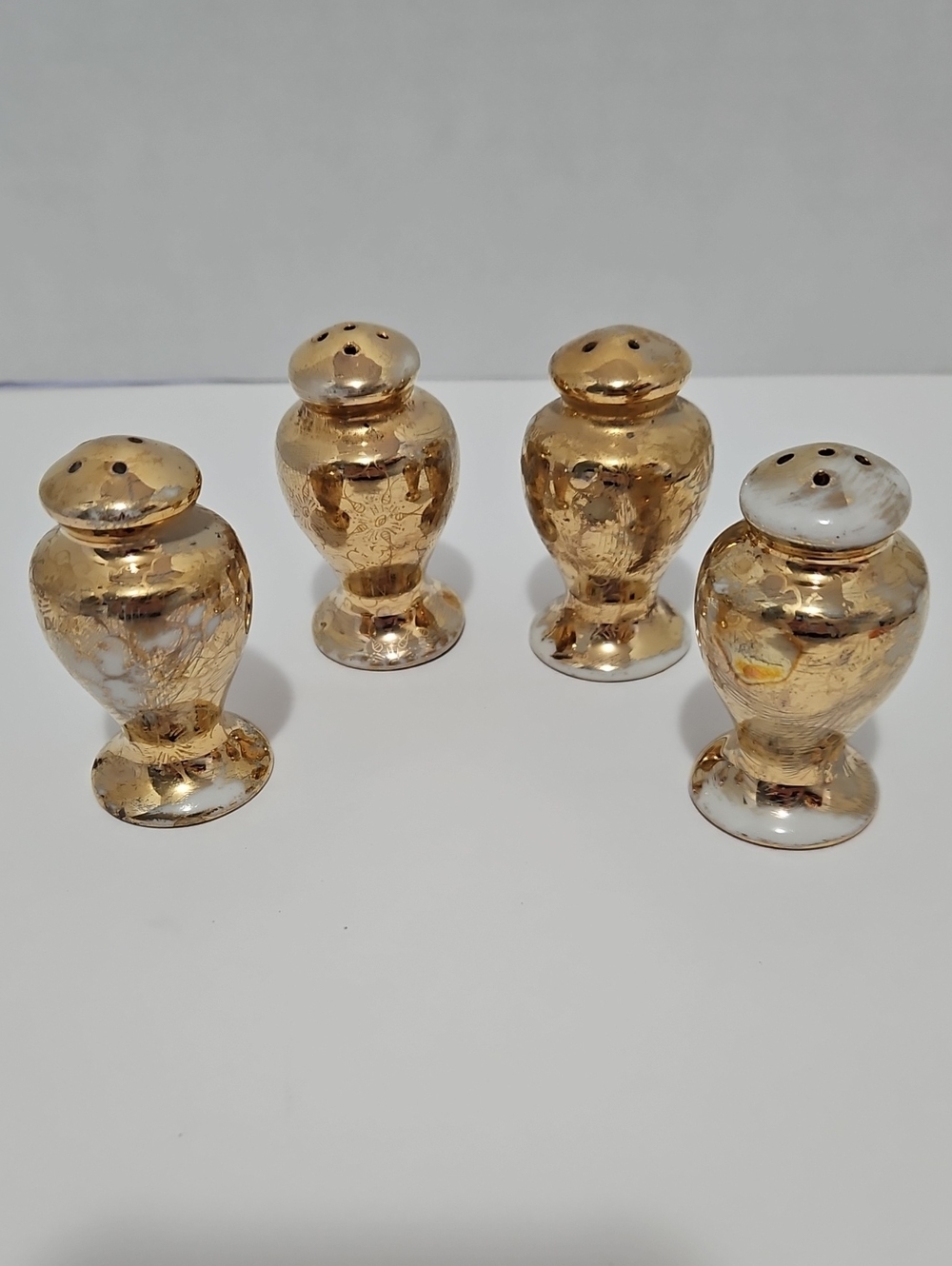 Vintage Salt and Pepper Shakers "Weeping Gold" Finish Plated in 22k Gold